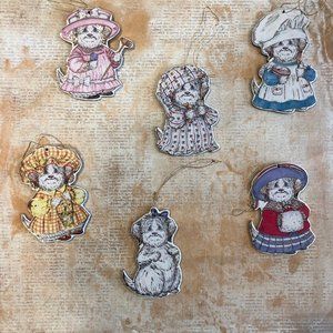 VTG Merrimack Muffles Dog Puppy Die cut Ornaments Hangers 1986